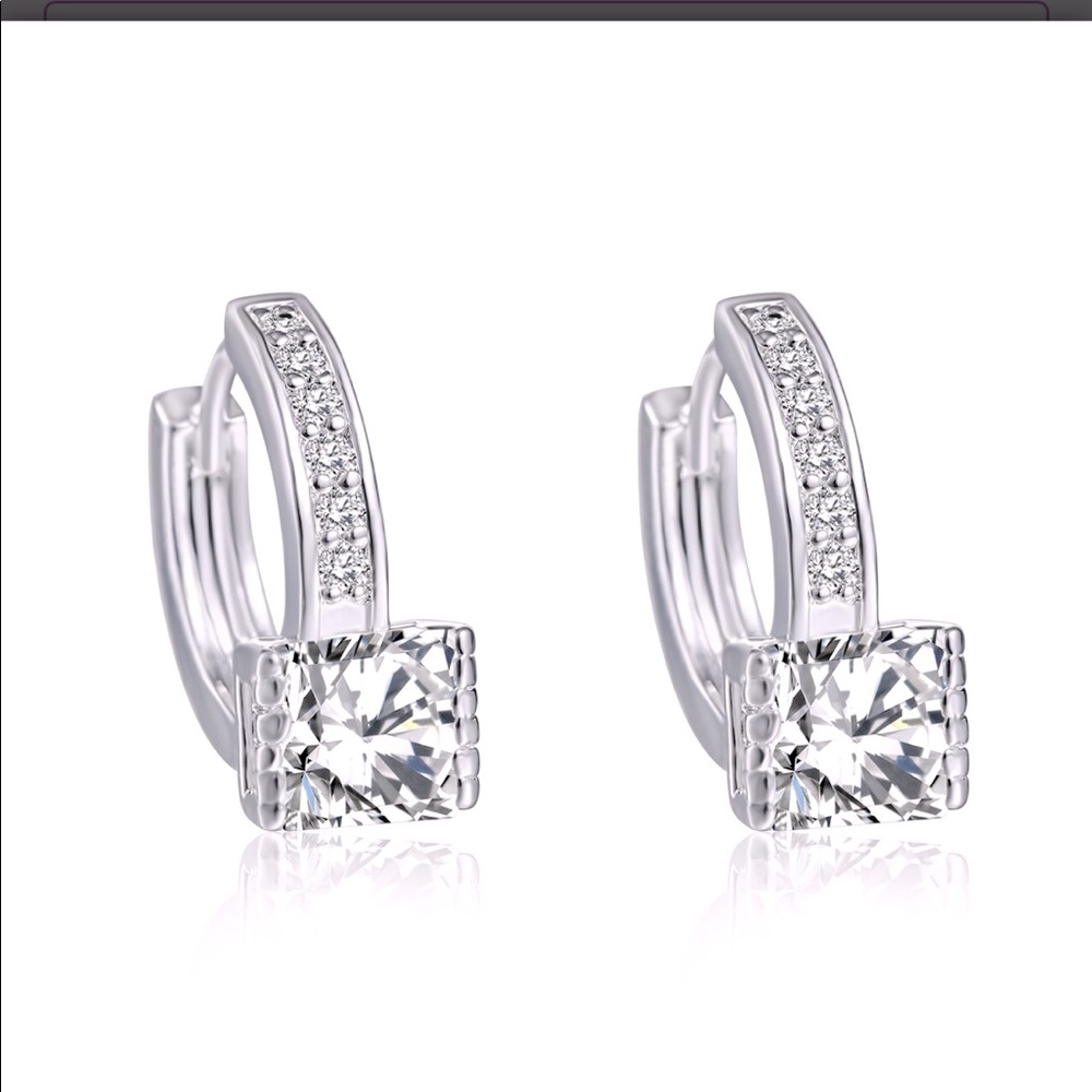 Swarovski Element princess cut hoop earrings.New